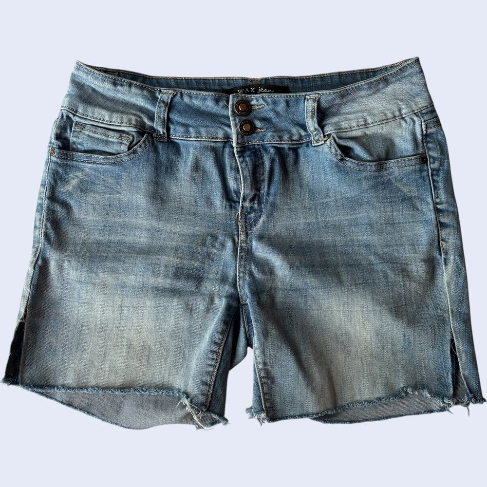 WAX Jean Womens Denim Shorts Light Blue Wash High Rise Raw Hem Cut Off